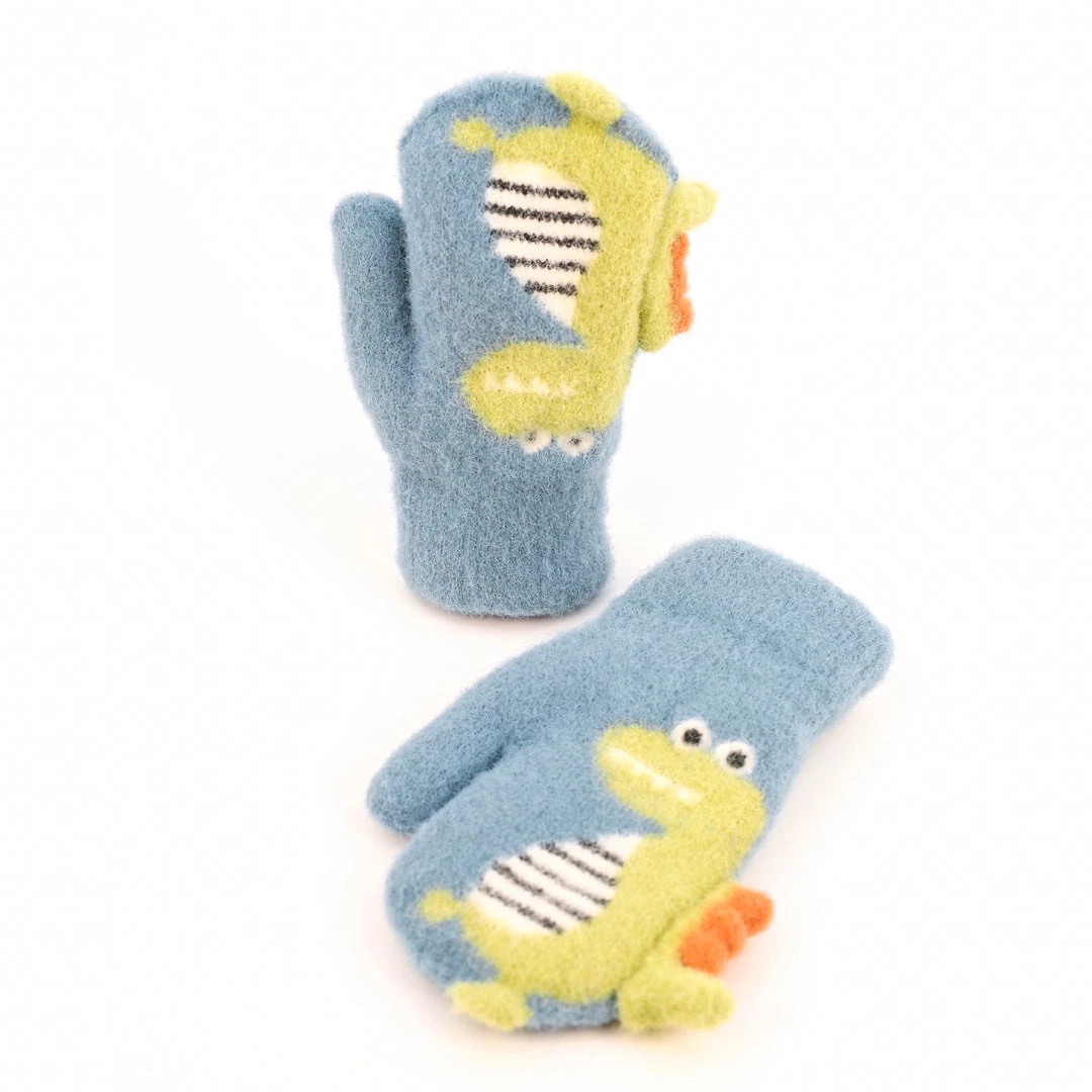 Powder Kids Dino Mittens In Pale Blue