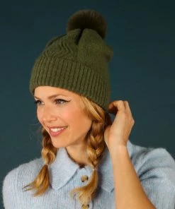Powder Bobble Hat In Olive Loungewear And Accessories