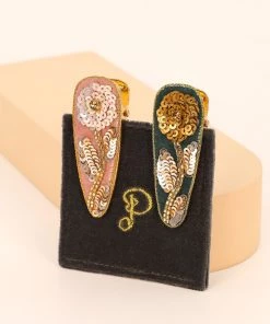 Powder Pink And Teal Floral Hairclips 2 Pack Loungewear And Accessories