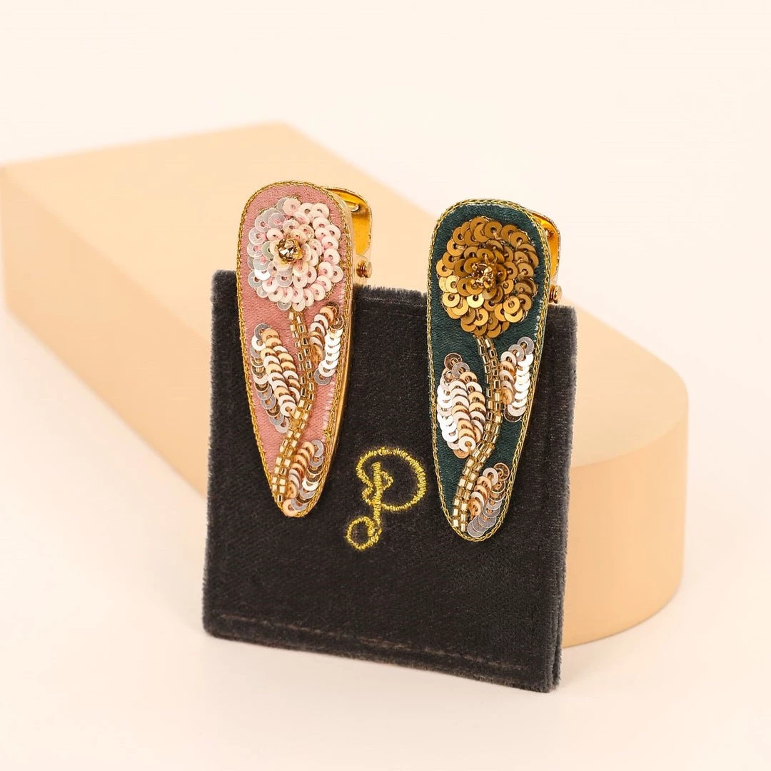 Powder Pink And Teal Floral Hairclips 2 Pack Loungewear And Accessories