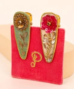 Powder Loungewear And Accessories Green And Hot Pink Floral Hairclips 2 Pack