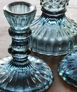 Terrace And Garden Pressed Glass Candlestick - Blue Candle Holders & Accessories