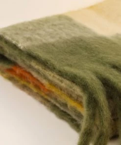 Powder Chunky Checked Tassel Scarf In Autumn Green