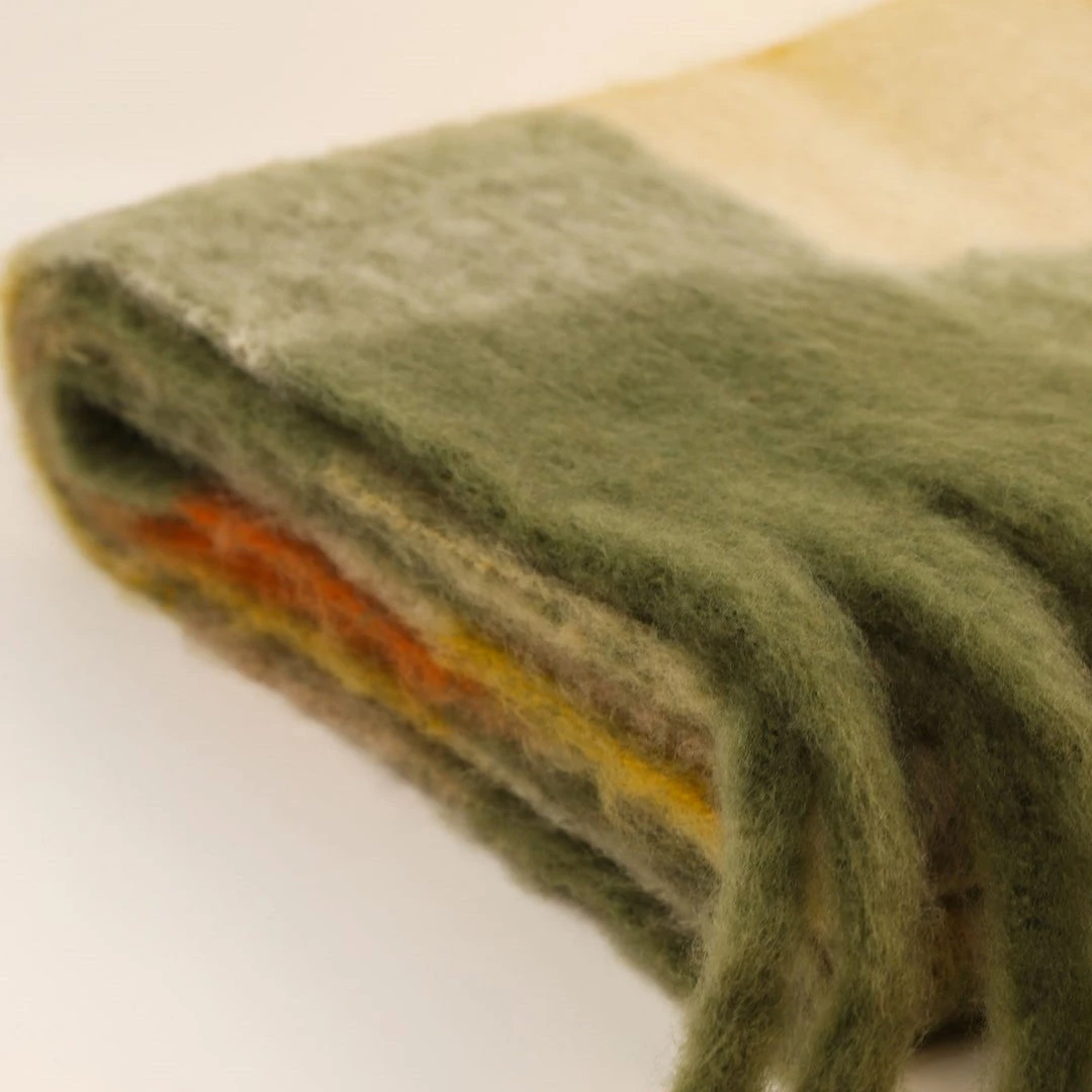 Powder Chunky Checked Tassel Scarf In Autumn Green