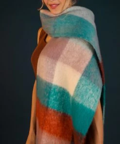 Powder Chunky Checked Tassel Scarf In Teal Loungewear And Accessories