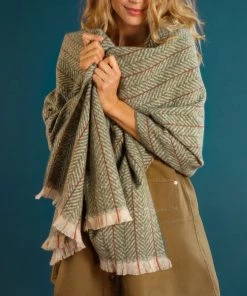 Powder Loungewear And Accessories Cosy Herringbone Scarf In Olive