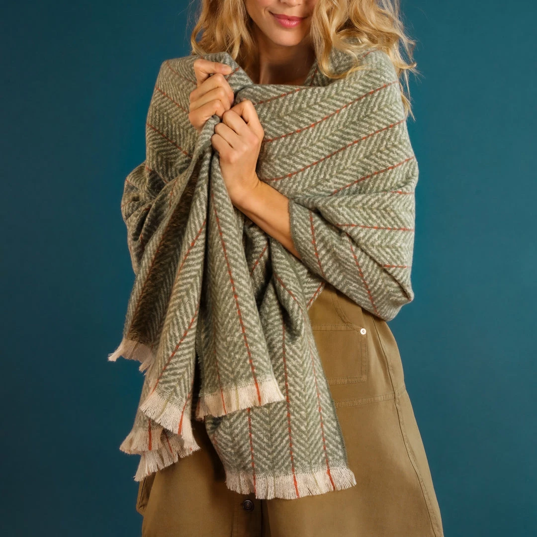 Powder Loungewear And Accessories Cosy Herringbone Scarf In Olive