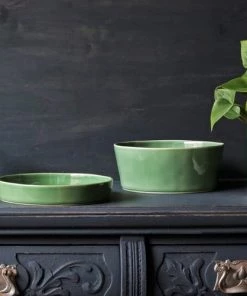 Also Home Green Ceramic Low Serving Dish