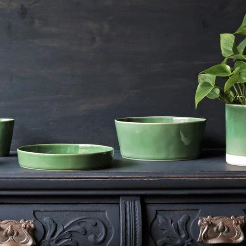 Also Home Green Ceramic Low Serving Dish