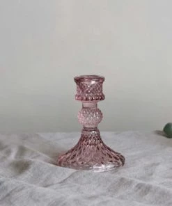 Biggie Best Pressed Glass Candlestick - Pink