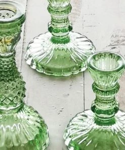 Terrace And Garden Large Pressed Glass Candlestick - Green Candle Holders & Accessories