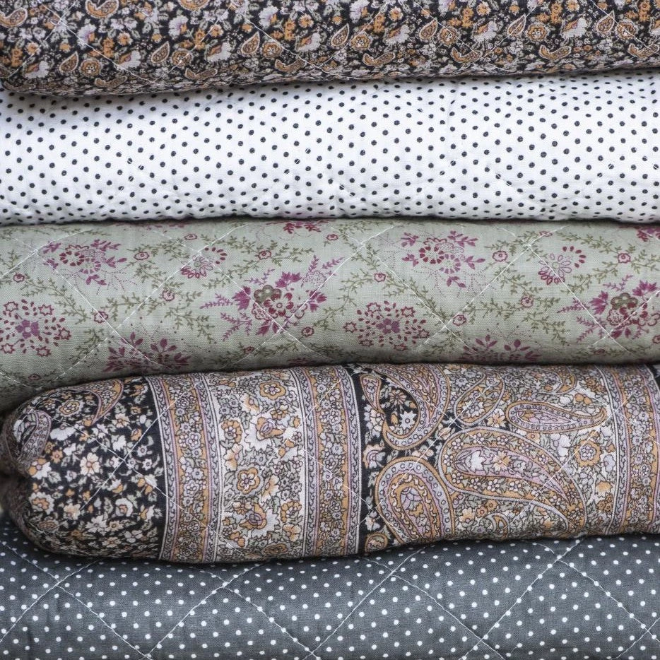 IB Laursen Olive And Pink Floral Quilt