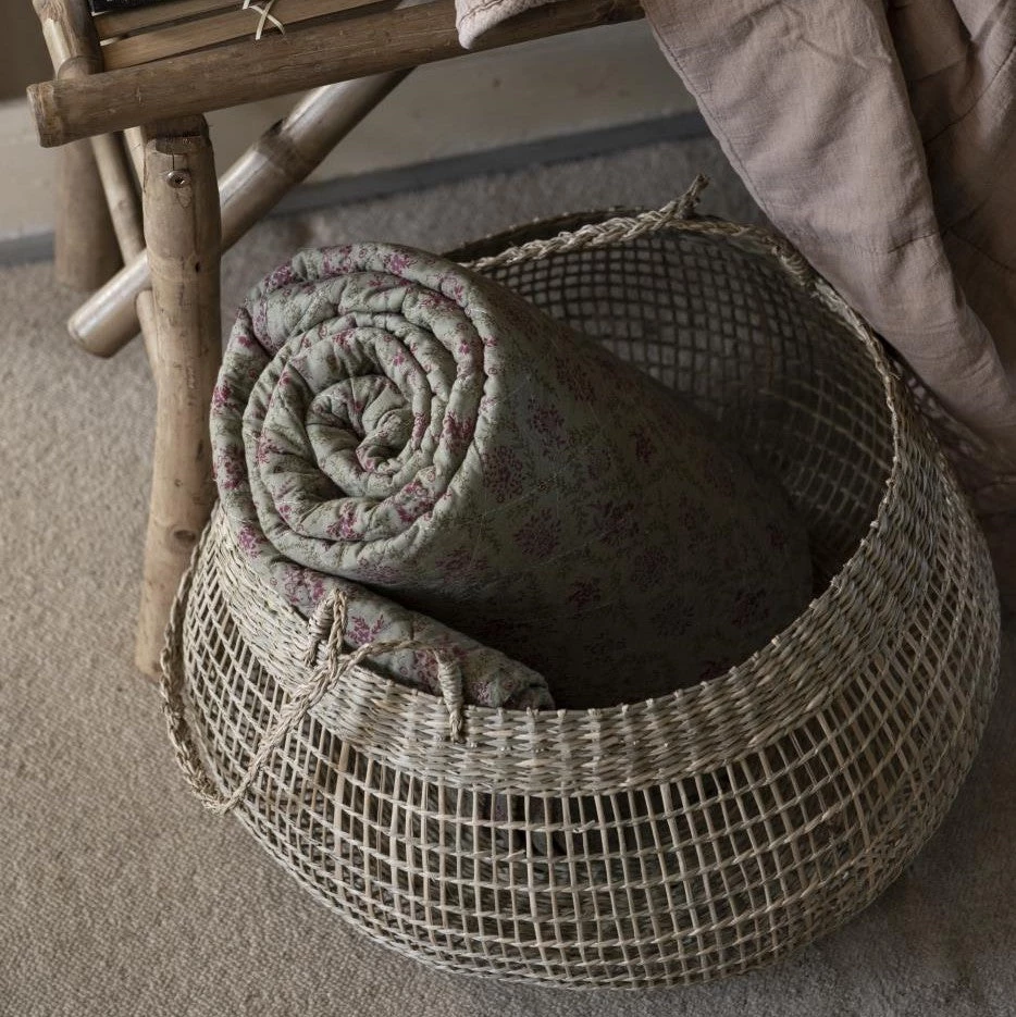 IB Laursen Olive And Pink Floral Quilt