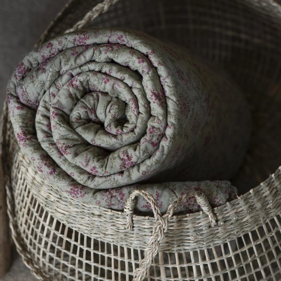 IB Laursen Olive And Pink Floral Quilt