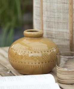 IB Laursen Crackle Glaze Vase In Ochre Decorative Accessories