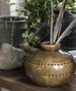 IB Laursen Crackle Glaze Vase In Ochre Decorative Accessories