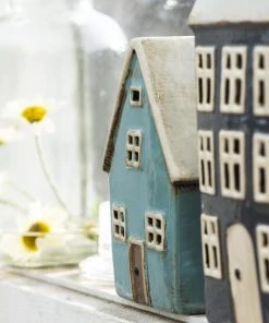 IB Laursen Candle Holders & Accessories Ceramic House For Tealight - Small Blue