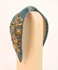 Powder Velvet Embellished Headband In Denim Loungewear And Accessories