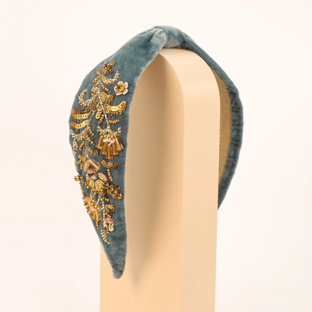 Powder Velvet Embellished Headband In Denim Loungewear And Accessories