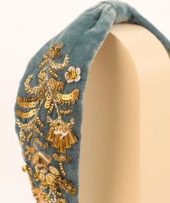 Powder Velvet Embellished Headband In Denim Loungewear And Accessories