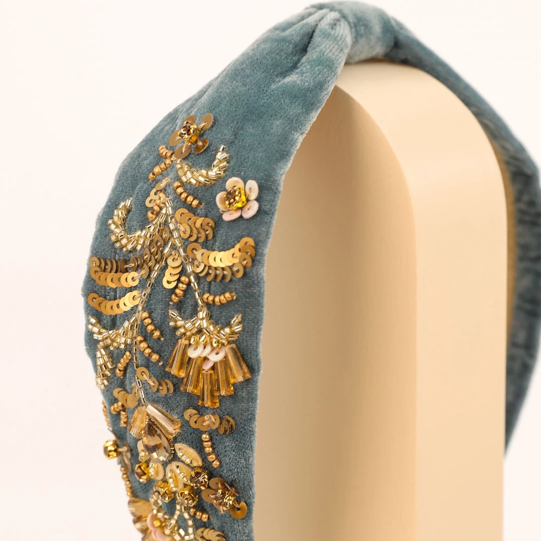 Powder Velvet Embellished Headband In Denim Loungewear And Accessories