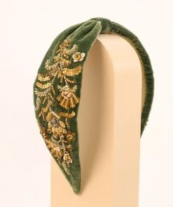 Powder Loungewear And Accessories Velvet Embellished Headband In Fern