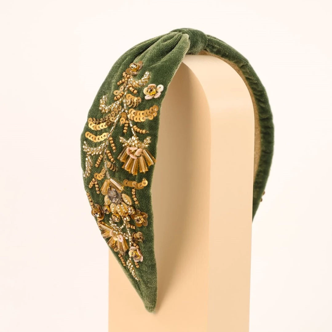 Powder Loungewear And Accessories Velvet Embellished Headband In Fern
