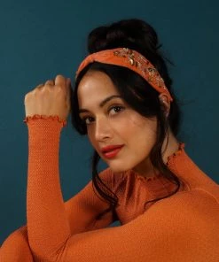 Powder Loungewear And Accessories Velvet Embellished Headband In Tangerine