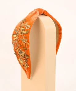 Powder Loungewear And Accessories Velvet Embellished Headband In Tangerine