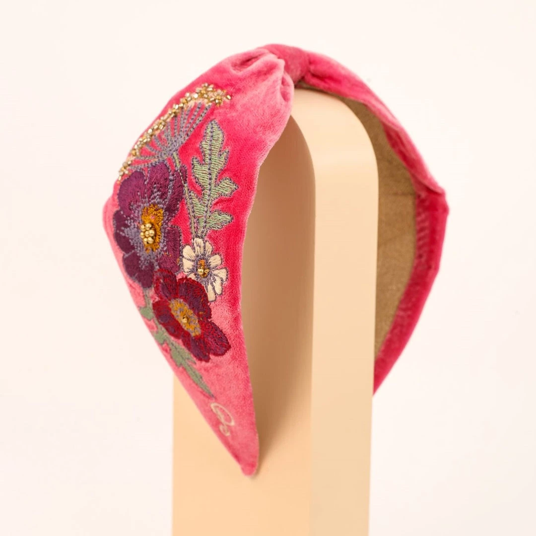 Powder Embroidered Woodland Headband In Hot Pink