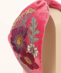 Powder Embroidered Woodland Headband In Hot Pink