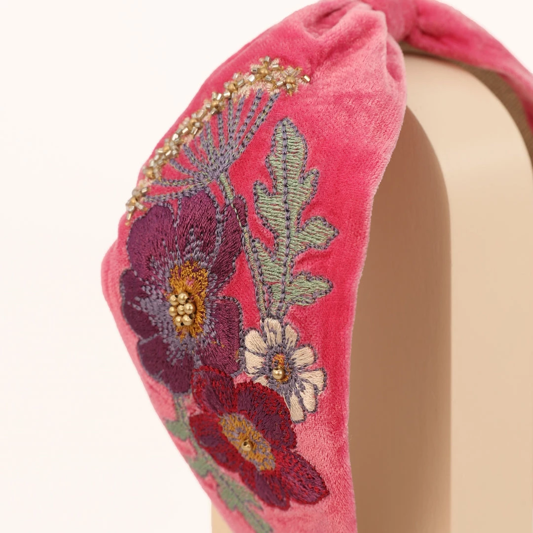 Powder Embroidered Woodland Headband In Hot Pink
