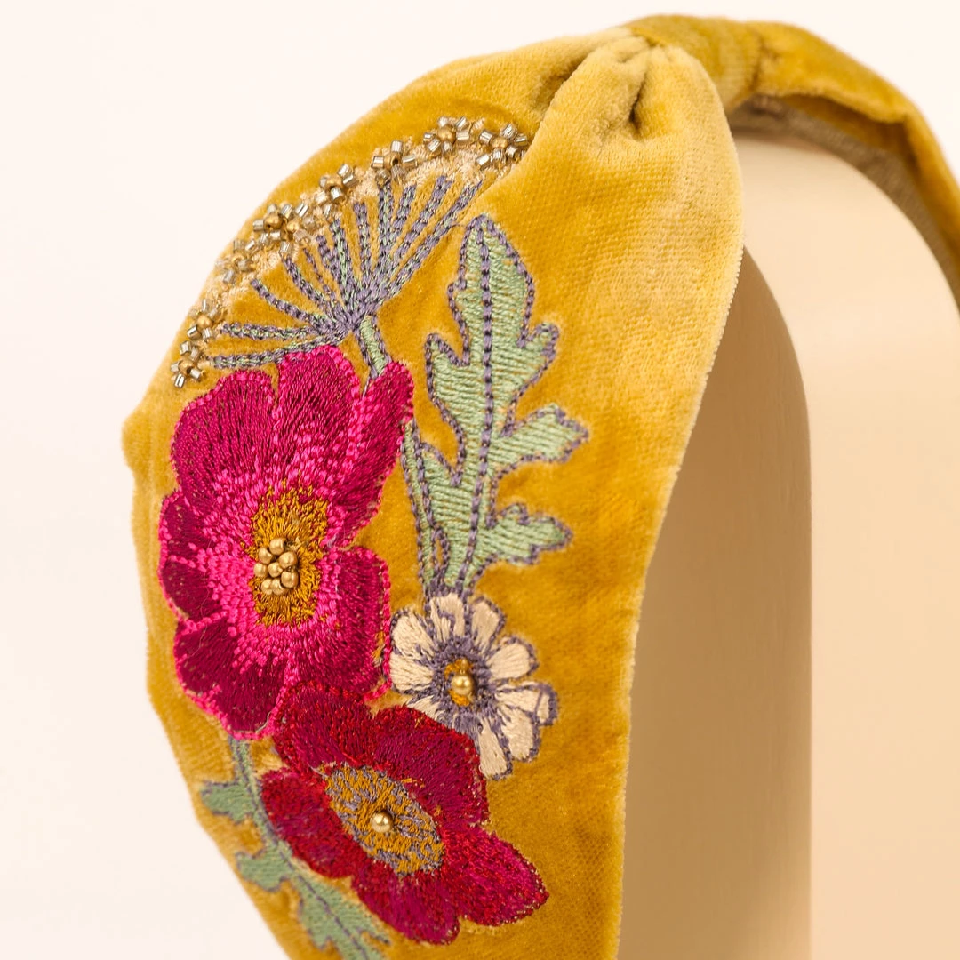Powder Loungewear And Accessories Embroidered Woodland Headband In Mustard