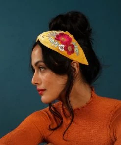 Powder Loungewear And Accessories Embroidered Woodland Headband In Mustard