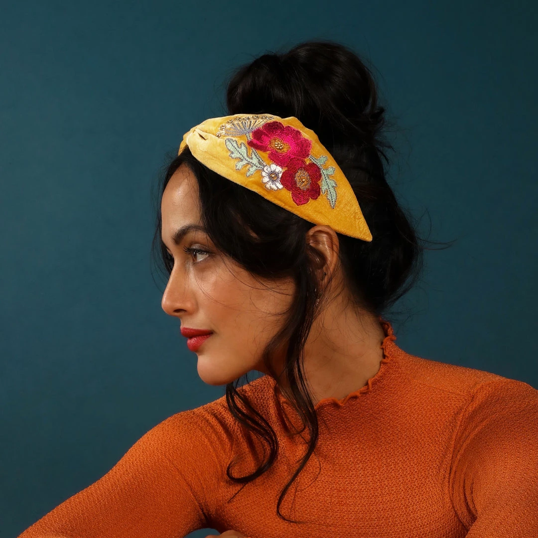 Powder Loungewear And Accessories Embroidered Woodland Headband In Mustard