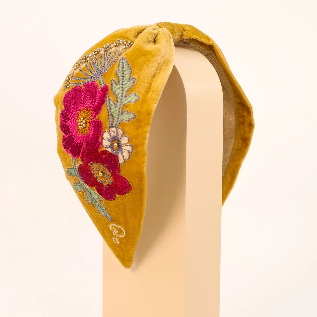 Powder Loungewear And Accessories Embroidered Woodland Headband In Mustard