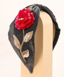 Powder Embroidered Zinnia Velvet Headband