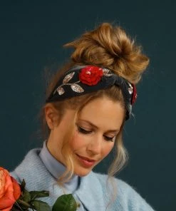 Powder Embroidered Zinnia Velvet Headband