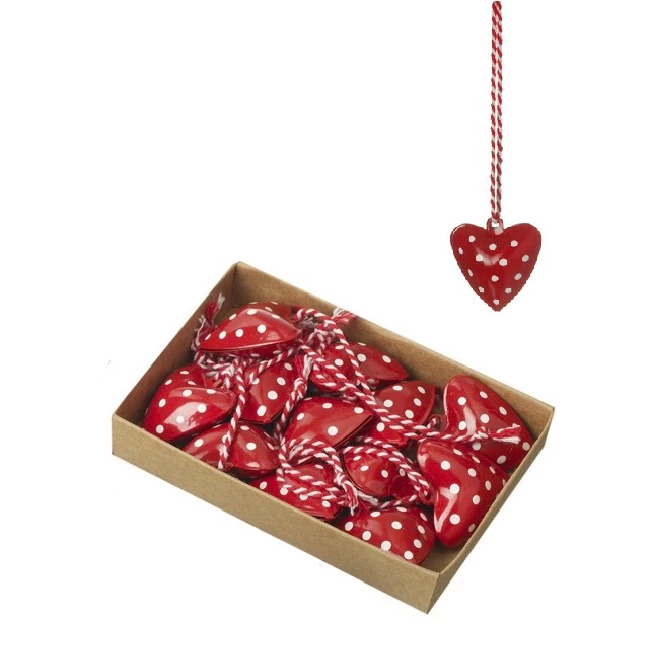 Heaven Sends Set Of 12 Red Metal Heart Decorations CHRISTMAS