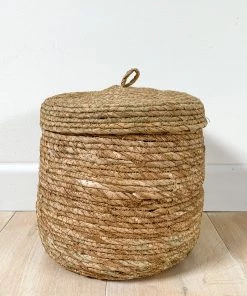 Light And Living Light Brown Lidded Basket - Small Storage, Boxes, Baskets & Bags