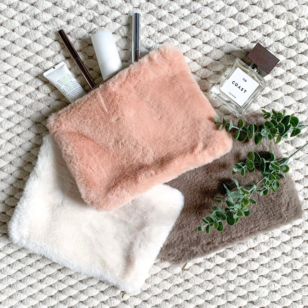 Parlane Faux Fur Washbag In Blush