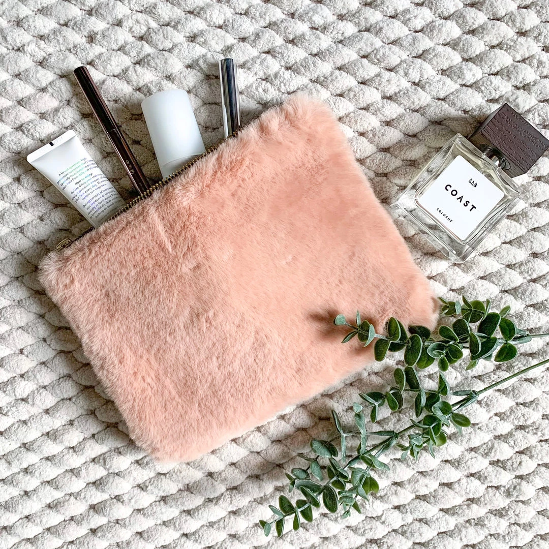 Parlane Faux Fur Washbag In Blush