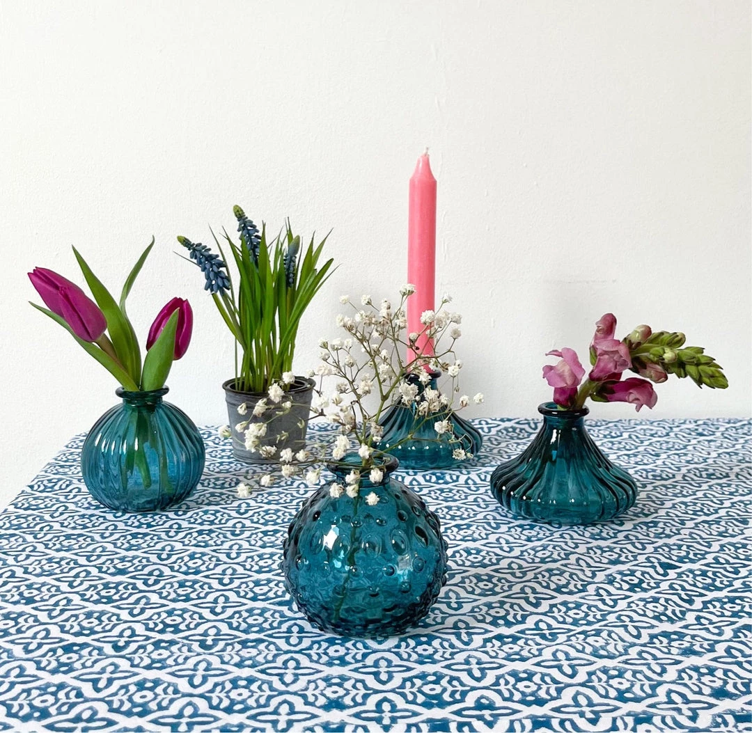 Terrace And Garden Round Blue Glass Bottle