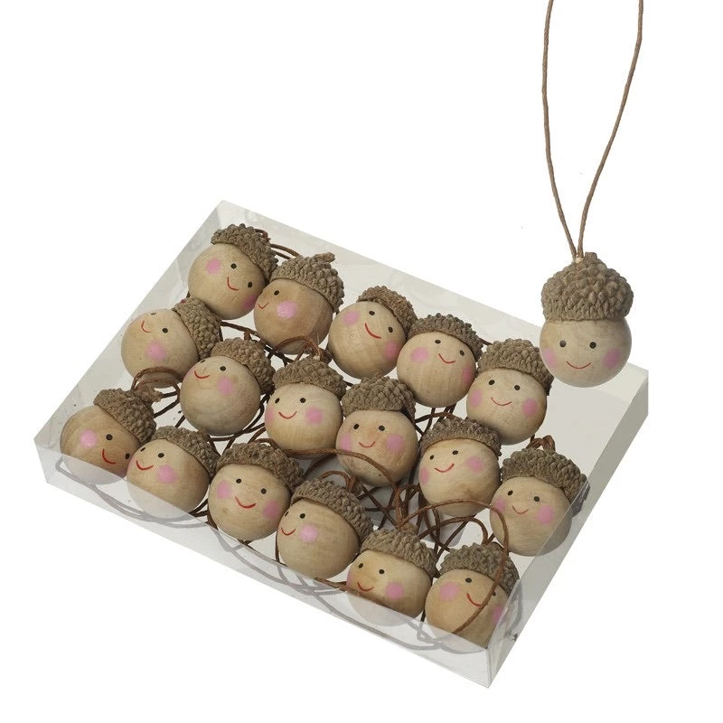 Heaven Sends 18 Wooden Acorn Head Tree Decorations CHRISTMAS