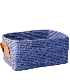 Rice By Rice Rectangle Raffia Basket In Blue Last Chance To Buy