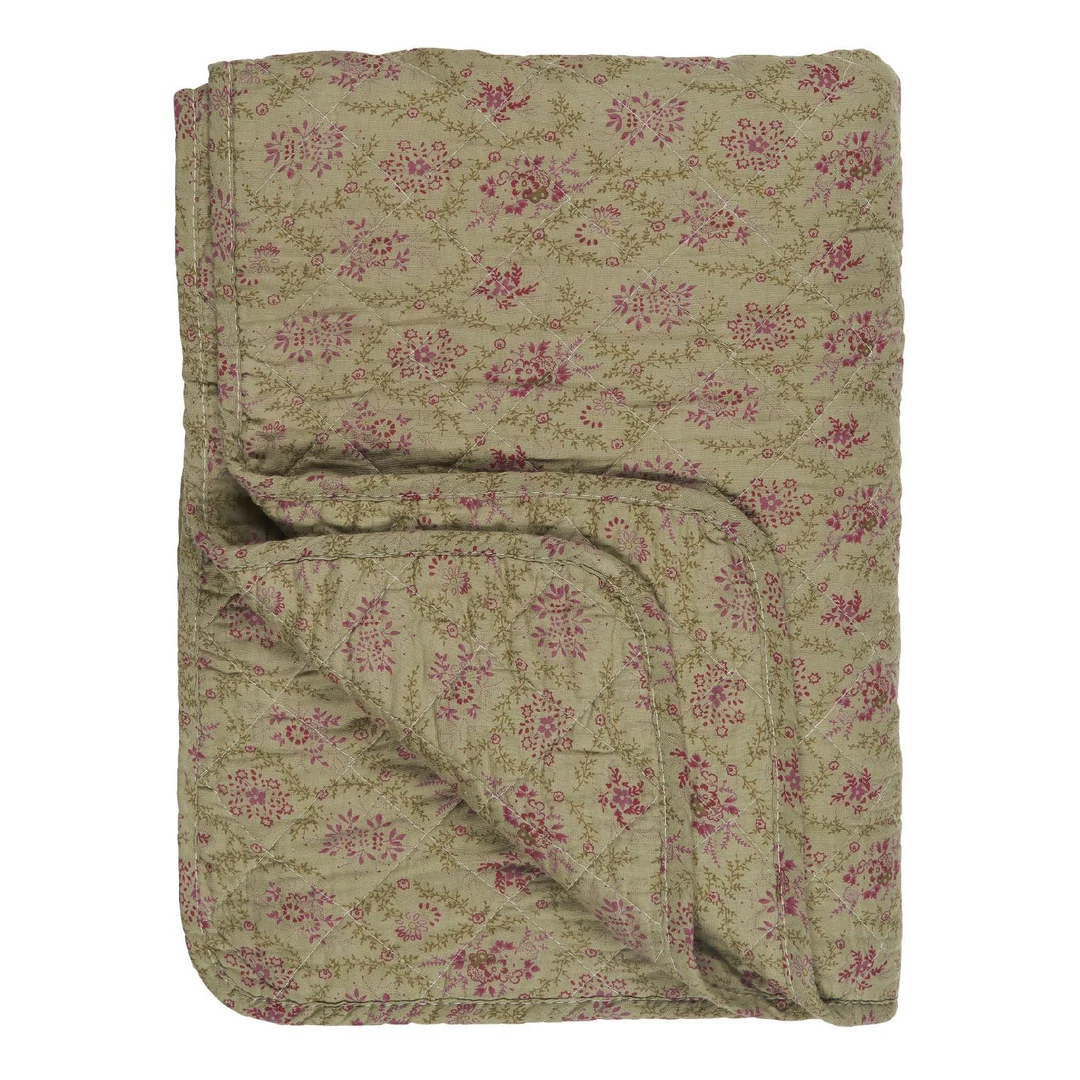 IB Laursen Olive And Pink Floral Quilt