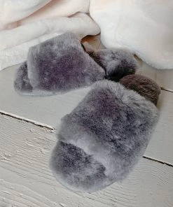 Fenland Sheepskin Slippers In Grey Last Chance To Buy