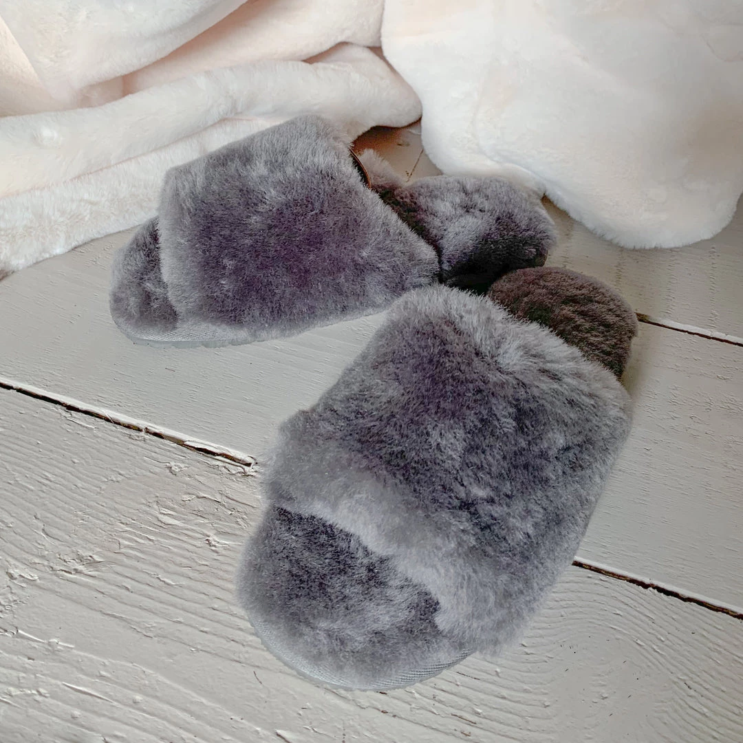 Fenland Sheepskin Slippers In Grey Last Chance To Buy
