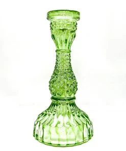 Terrace And Garden Large Pressed Glass Candlestick - Green Candle Holders & Accessories