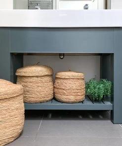 Light And Living Light Brown Lidded Basket - Small Storage, Boxes, Baskets & Bags